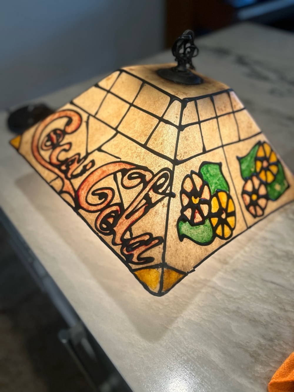 Vintage Hanging Coca Cola Light Square Fixture Plastic Tiffany Stain Glass Style - Picture 2 of 7